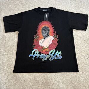 NWT‎ HOMME + FEMME Pray For Ye Tee Short Sleeve Black Large